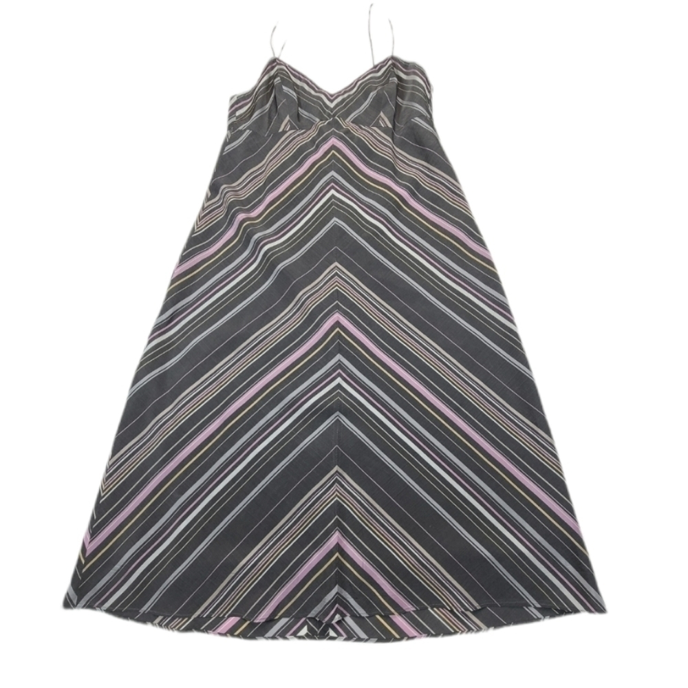 J. Crew Midi Dress Sleeveless Silk Blend V-Neck in Multicolor Chevron, Size 4P